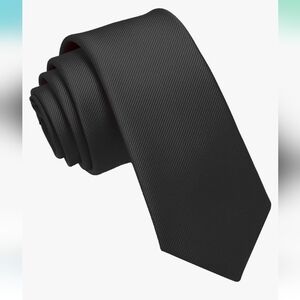 JEMYGINS 2.4" Solid Black Tie Necktie for Men